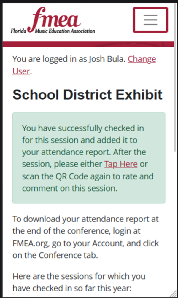 Check-in Confirmation Screen