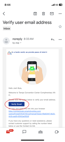 Open email and click the Verify Email button