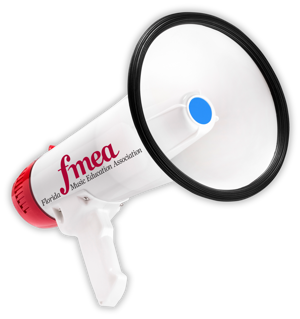 Headphones around a heart with the FMEA logo in it