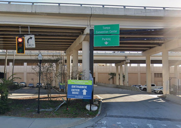 Photo of the entrance to the convention center parking garage